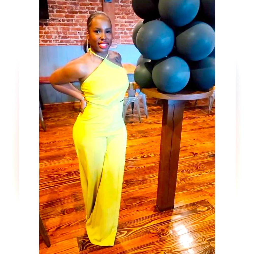 Medium Chartreuse Halter jumpsuit